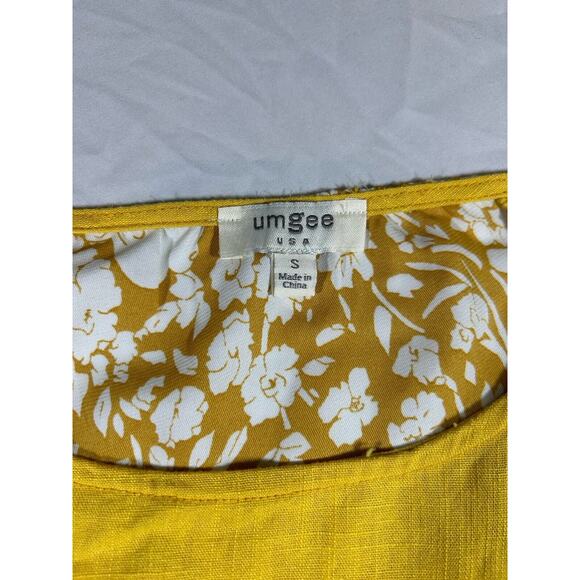 Umgee Linen Blend Mixed Print Tunic Blouse Womens Size Small Yellow Boho - Picture 4 of 7